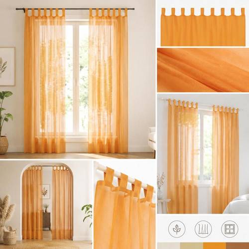 transparente -vorhänge mit klettband, halbtransparente fenstervorhänge für wohnzimmer schlafzimmer, leichter luftiger sichtschutz, 2er-set, 140x175cm, orange