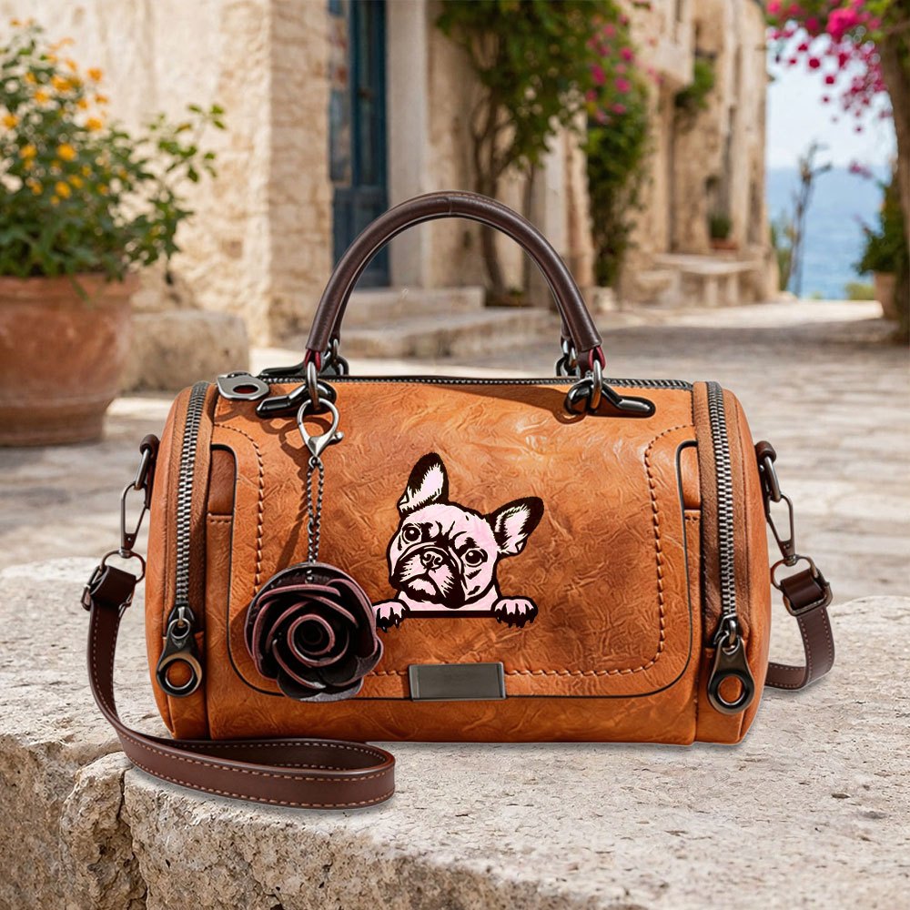 TEMU 1pc Women's French Bulldog Handbag - Large Capacity Tote & Crossbody Bag With Frenchie, Zipper Closure Suitable For Commuting, Travel, Work,