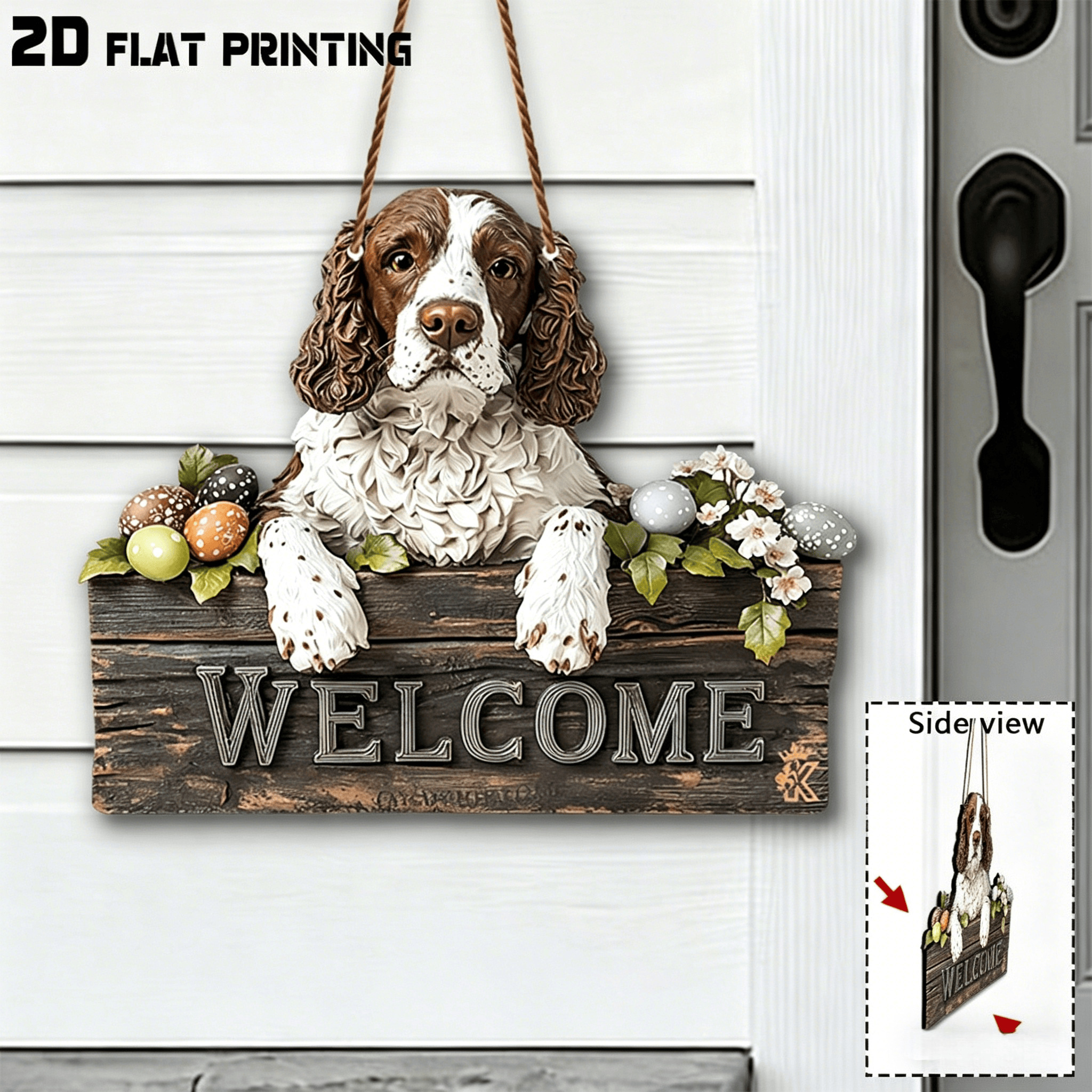 TEMU 2d Flat Wooden Print [1pc] British Spaniel Welcome Sign, Home Decor, Easter Gift And Decoration, Wall Art, Gift For British Spaniel Lovers,