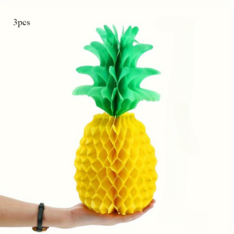 Set Of 3, Tissue Paper Pineapple Centerpieces For Table Decoration, Perfect For A For Tropical Luau Or Hawaiian Jungle-themed Party, For Christmas, Halloween