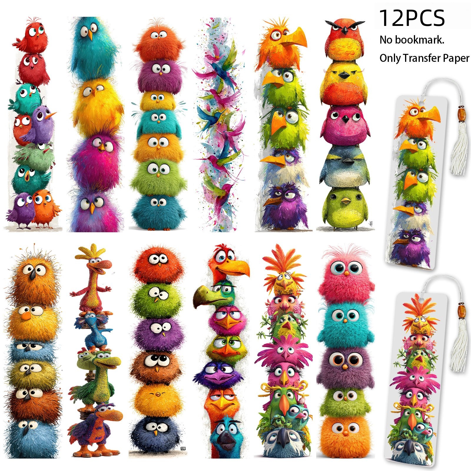 TEMU 12pcs/ Bird Printable Bookmark Uv Dtf Bookmark, High Quality Uv Dtf Transfer Paper, Suitable For Bookmarks, Colorful Transfer Paper (bookmarks
