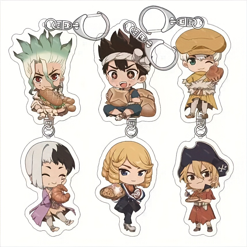 TEMU Plat 2D, Lot de porte-clés plats 2D - Porte-clés en acrylique : Anime Autumn, Shi, Amber Chrome, Ice Moon - Lot de 6 pendentifs en acrylique,