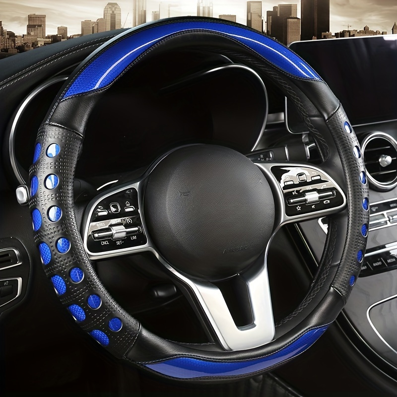 TEMU Stylish Sport Pu Leather Steering Wheel Cover | Anti-slip Grip All Season Car Steering Protector, Durable Auto Interior Accessory & Birthday New