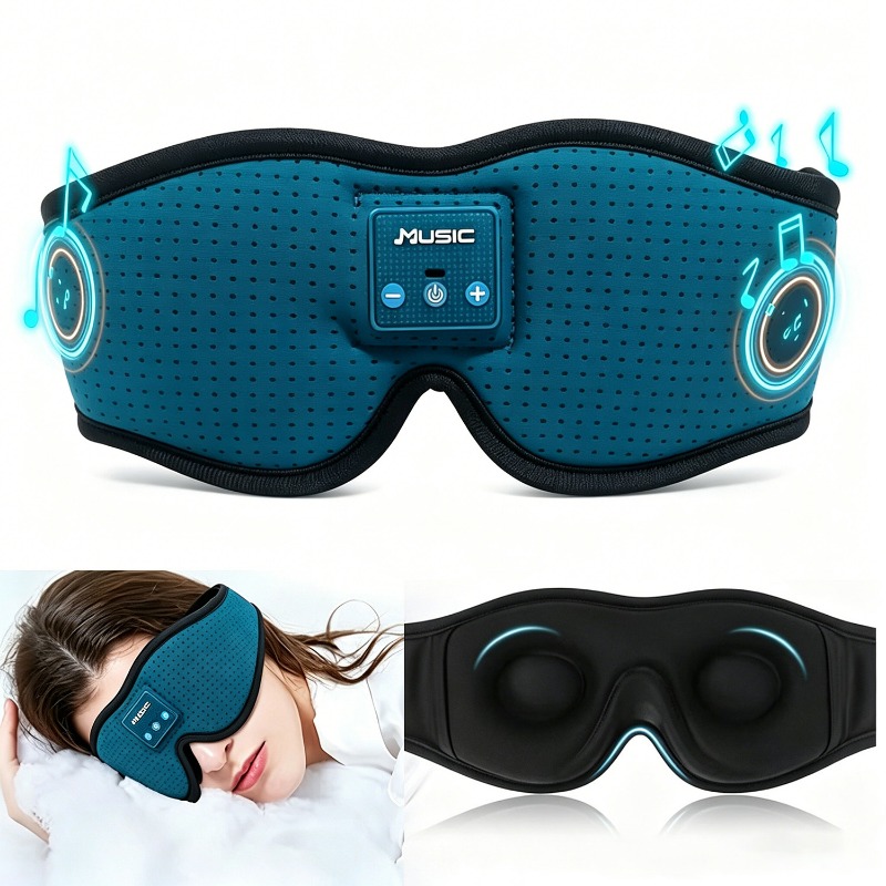 TEMU Blue Wireless Sleep Eye Mask Headphones 3d Contoured Light Blocking Headband With , Soft Bluetooth Music Sleep Mask For Relaxation, Travel,