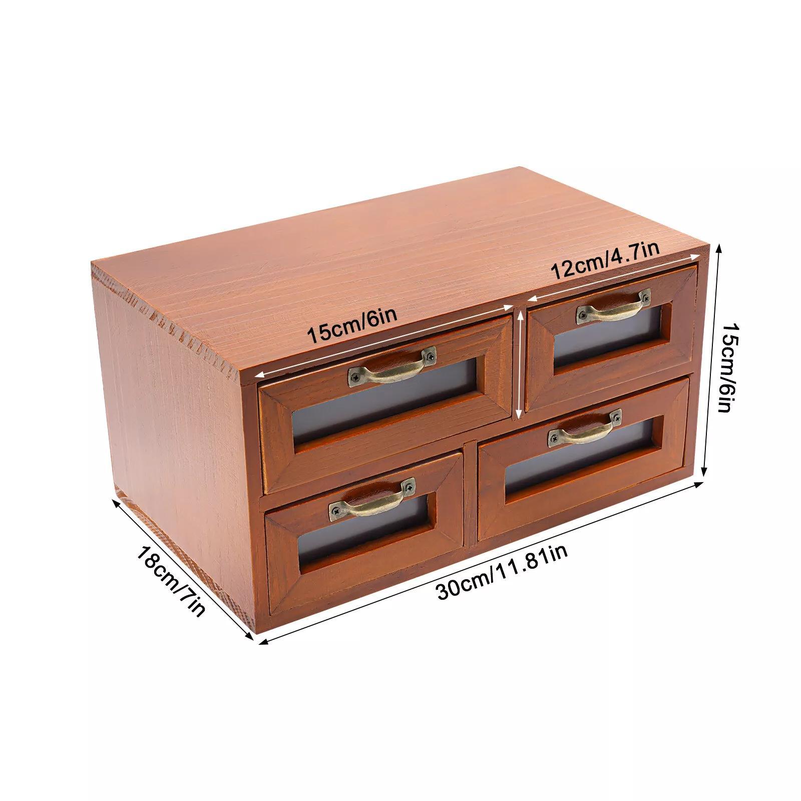 Desk Organizer With Drawers Wooden Desktop Storage Cabinet Storage Box, 4 Drawer Drawer Storage