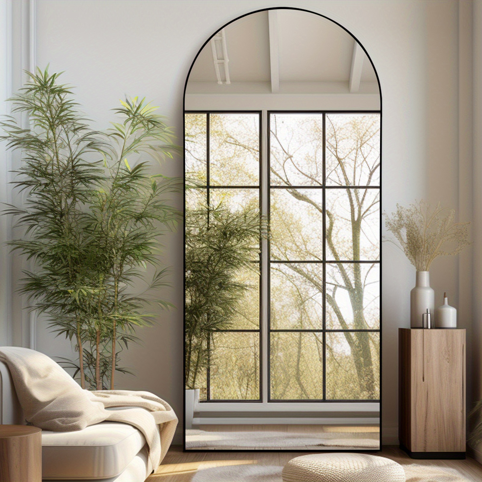 Large Arched Full-Length Mirror - Oversized Floor-Standing Bathroom Mirror with Polished Glass, Wall-Mounted or Leaning Design for Bedroom, Entryway, Hallway - Black, Bathroom Mirrors for Wall, Bedroom Mirror, Modern Arched Mirror, Elegant Frame