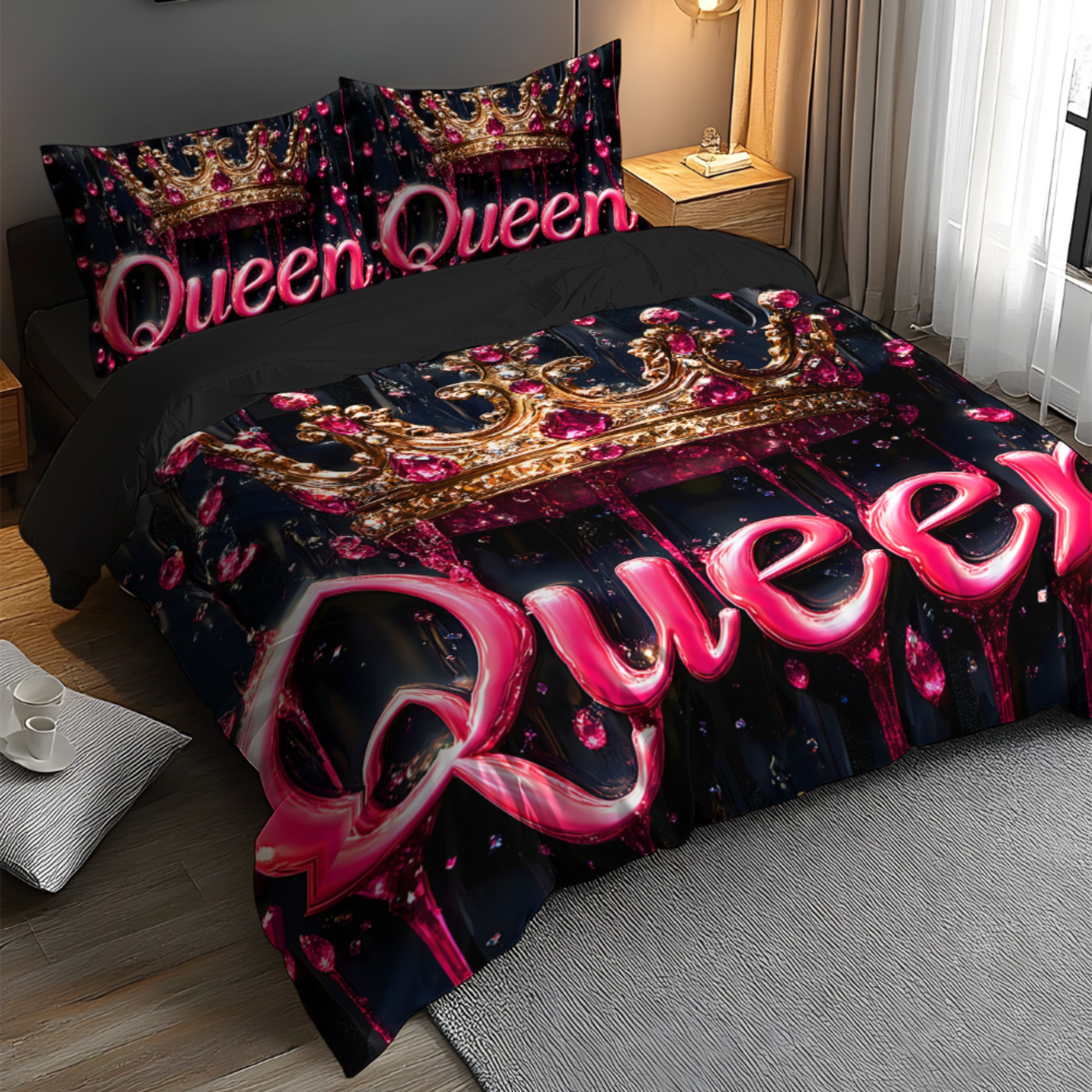 TEMU Jit2/3pcs Queen Design Theme Pattern, Featuring 3d Brushed Digital Printed Duvet Cover Set, Made From Soft And Comfortable Fabric Without