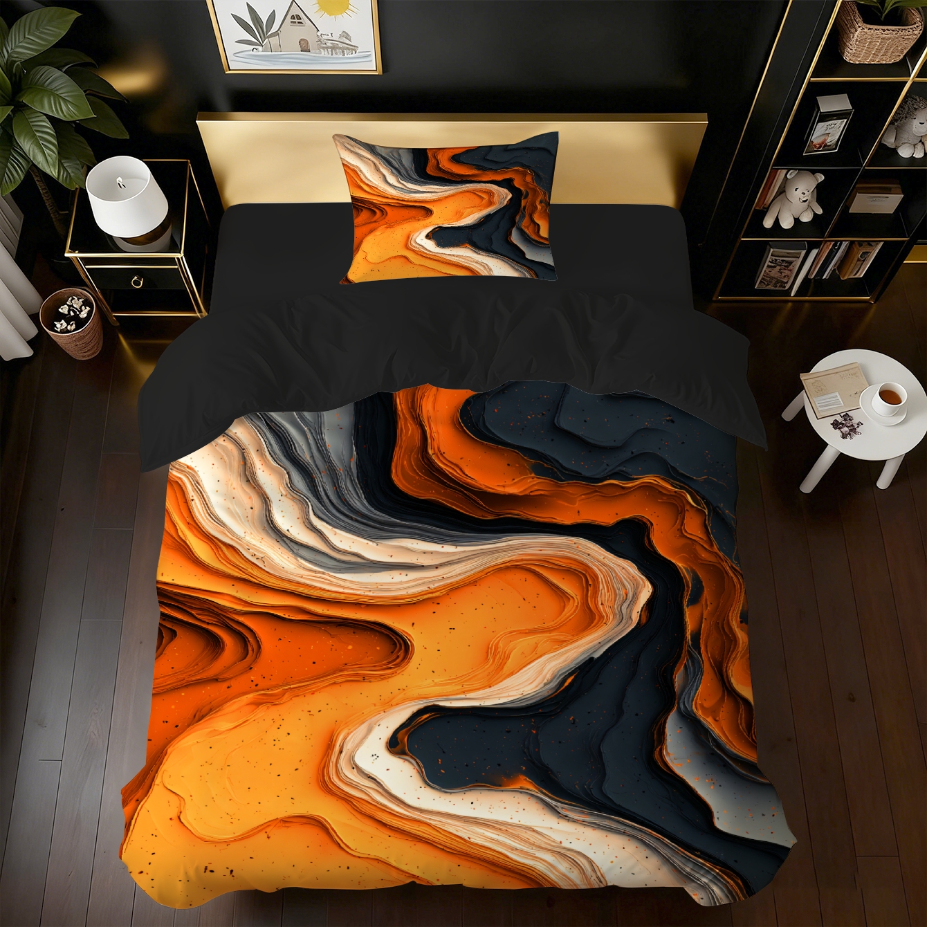 TEMU 2/3pcs Bedding With Duvet Cover, Orange-black-gray Abstract Pattern, Brushed Fabric, Soft And Comfortable, Suitable As A Valentine's Day Gift,