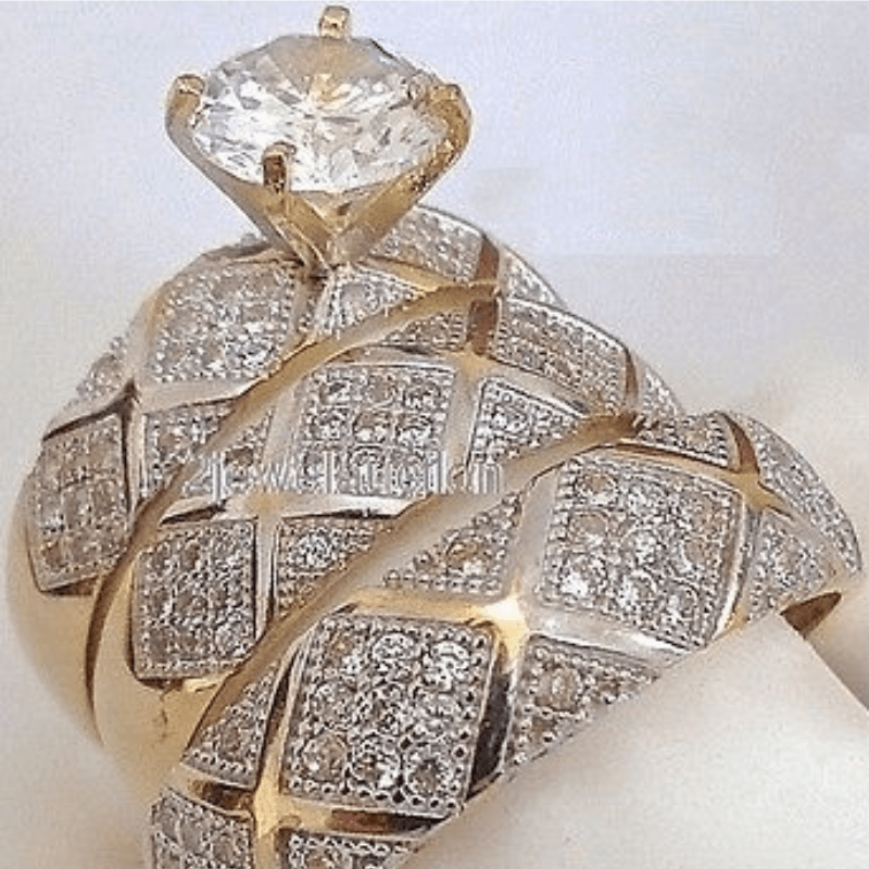 TEMU 3pcs/set Of And Elegant Engagement And Wedding Rings, With 14k Golden Plating And Sparkling Synthetic Zirconia Accents - Suitable For Weddings,
