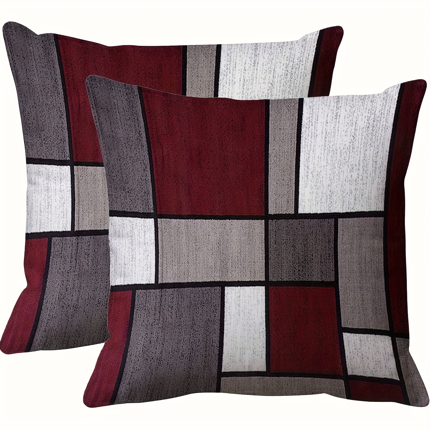 TEMU 2pcs Set, Modern Geometric Pattern Pillowcases, 45.x45.cm, Polyester Fiber, Machine Washable, Single-sided Print, Zipper Closure, Decorative