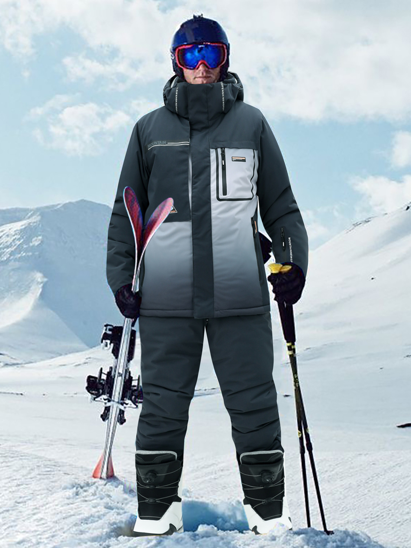Men's Ski Suit 2pcs Set, Windproof Snowboard Ski Set
