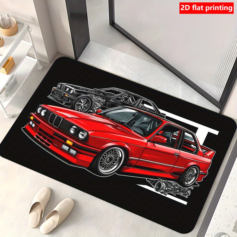 TEMU 2d Flat Printing, 1pc, Black And Red Running Mat, Red And , Indoor/outdoor Car Mat, Suitable For Garage, Bathroom, Living Room - Easy-to-clean