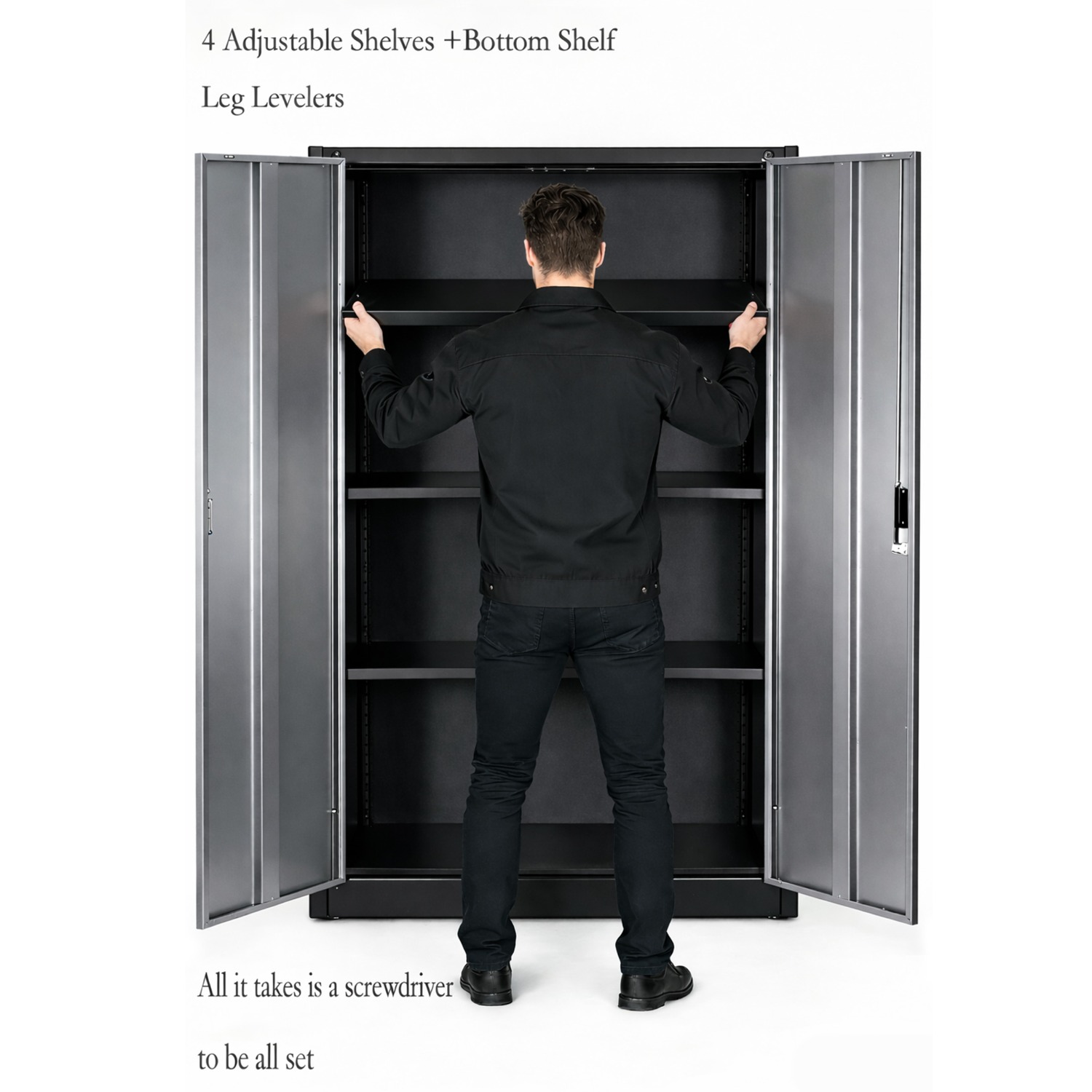 sturdy 71 inch metal garage storage unit featuring 2 keys   steel   with adjustable shelves and secure locking doors ideal for tool organization in garages black and silver suitable for commercial and residential use