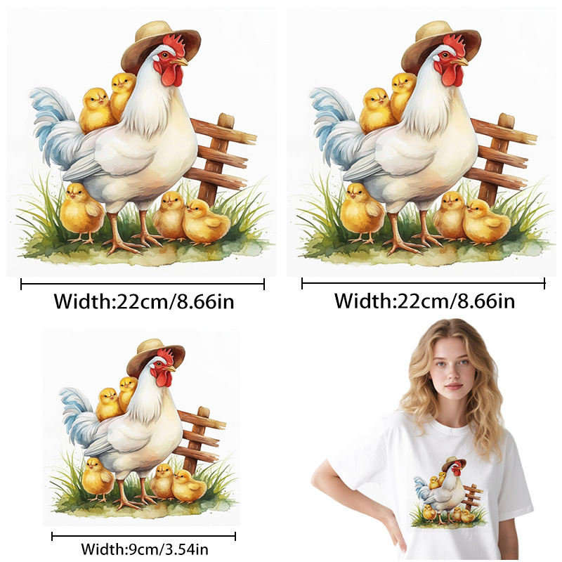 TEMU 3pcs Hd Heat Transfer Stickers, Ironing Decals, Hen And Chick Pattern Is Easy To Operate, Traceless Fit, High Toughness And Tear Resistance,