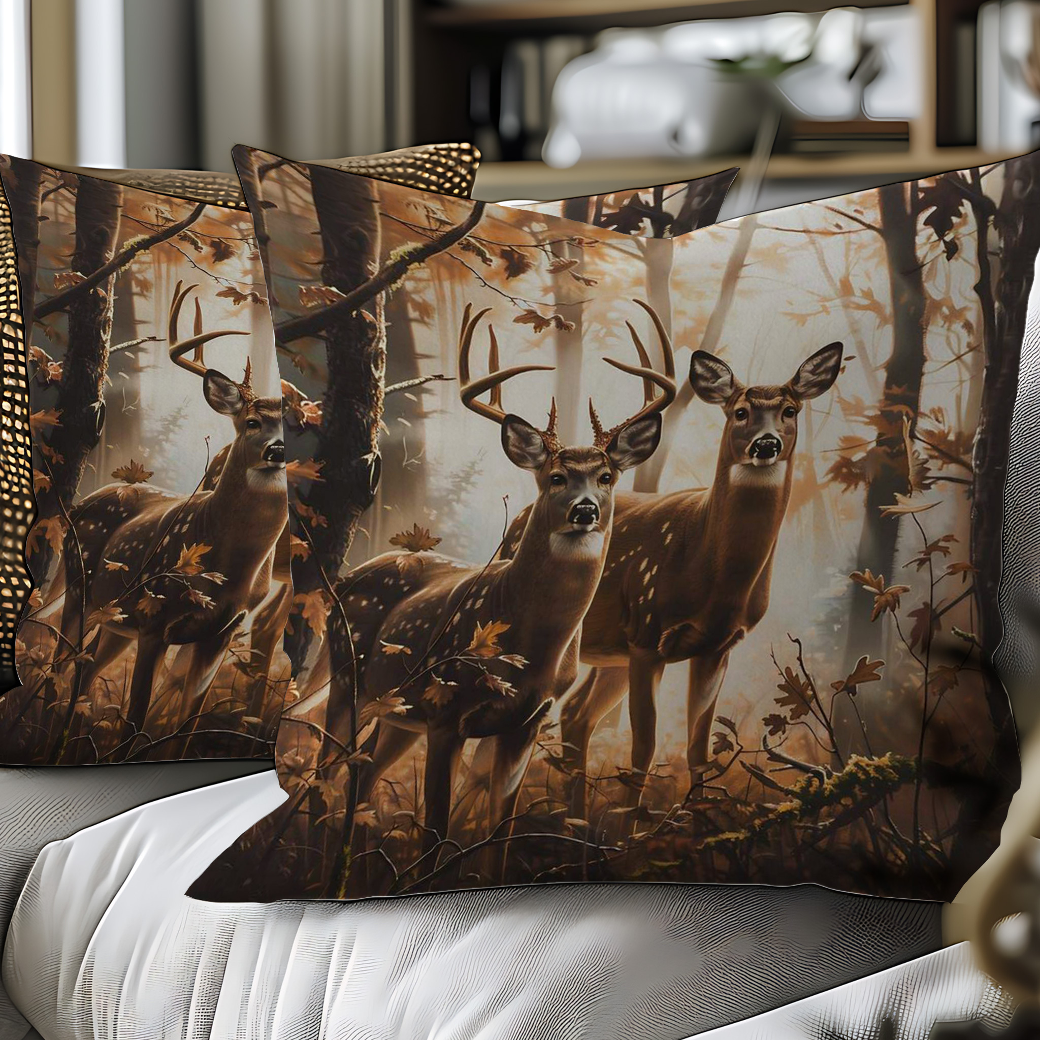Set Of 2 Autumnal Colors Decorative Polyester Throw Pillow Covers, Bohemian Style Single-sided Print, Machine Washable, 45. 72x45. 72 Cm, Zipper Closure, Sofa And Bed Accent Cushions For Home Decor