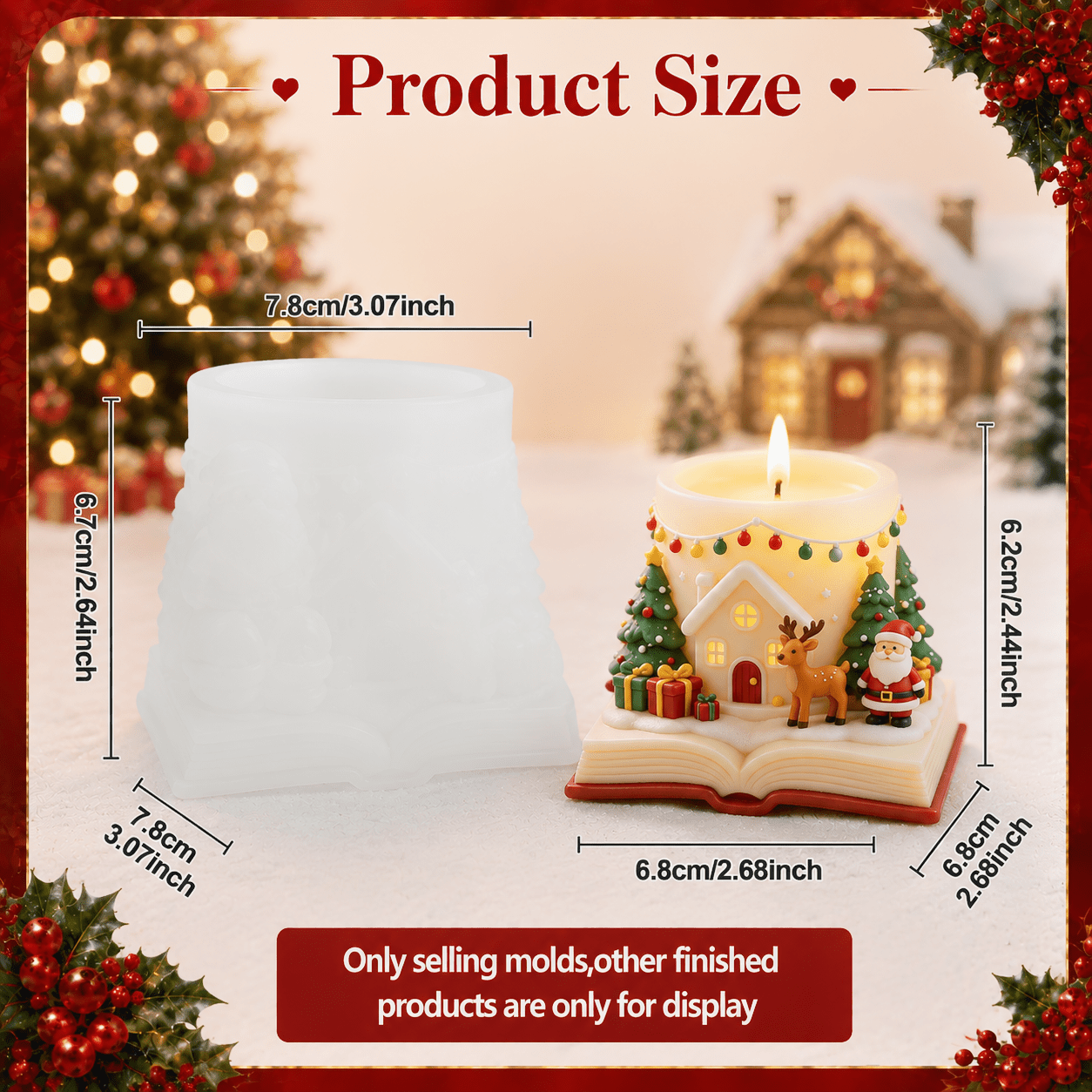 TEMU Reusable Silicone Christmas Book Mold With Embossed Santa, Reindeer & Tree Designs - Diy Scented Candle, Epoxy Resin Drip, Plaster/soap Molds