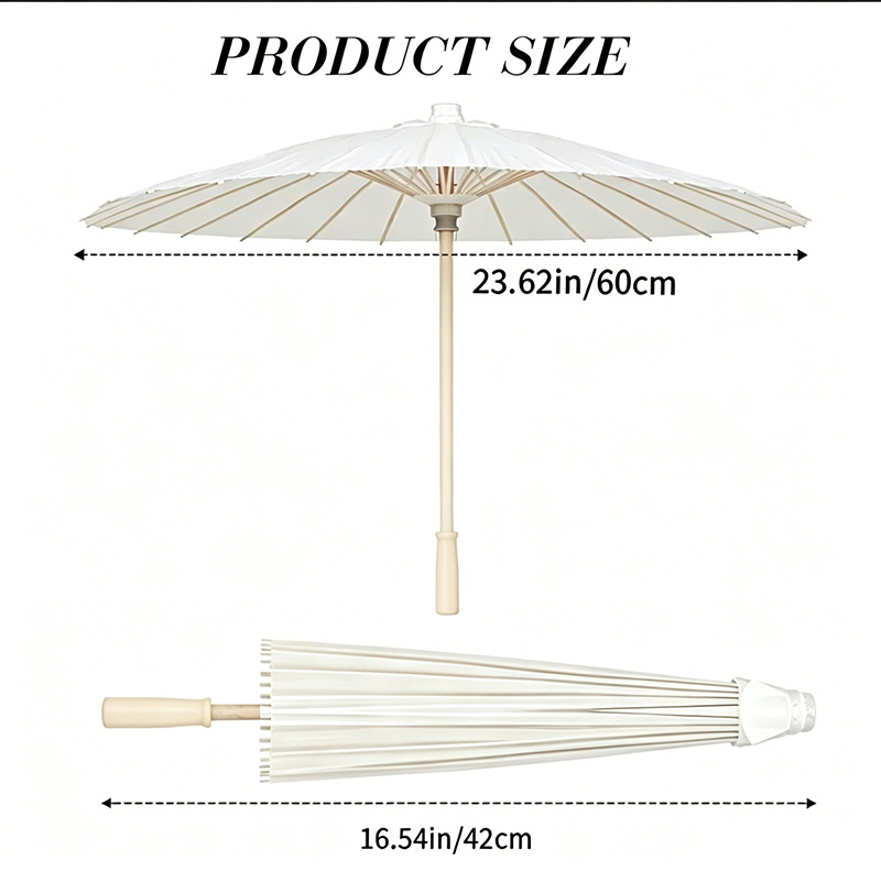 5/10/15/20 Pcs 23.62 Inch White Paper Sun Umbrellas, Chinese Japanese Style Decorative Parasol, Handmade DIY Painting, Wedding, Bridal Shower, Photography Prop, Party Favor, Garden Patio Decor, White Folding Fans Handmade Parasol