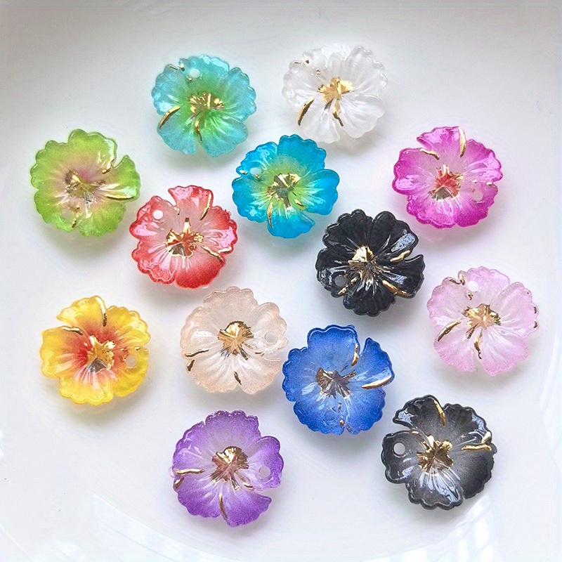 TEMU 2d Flat, 20/30pcs 0.59in Acrylic Lovely Shiny Color Flower Flat Back Single Hole Pendant, Suitable For Making Earrings, Necklaces, Key Rings, Accessories