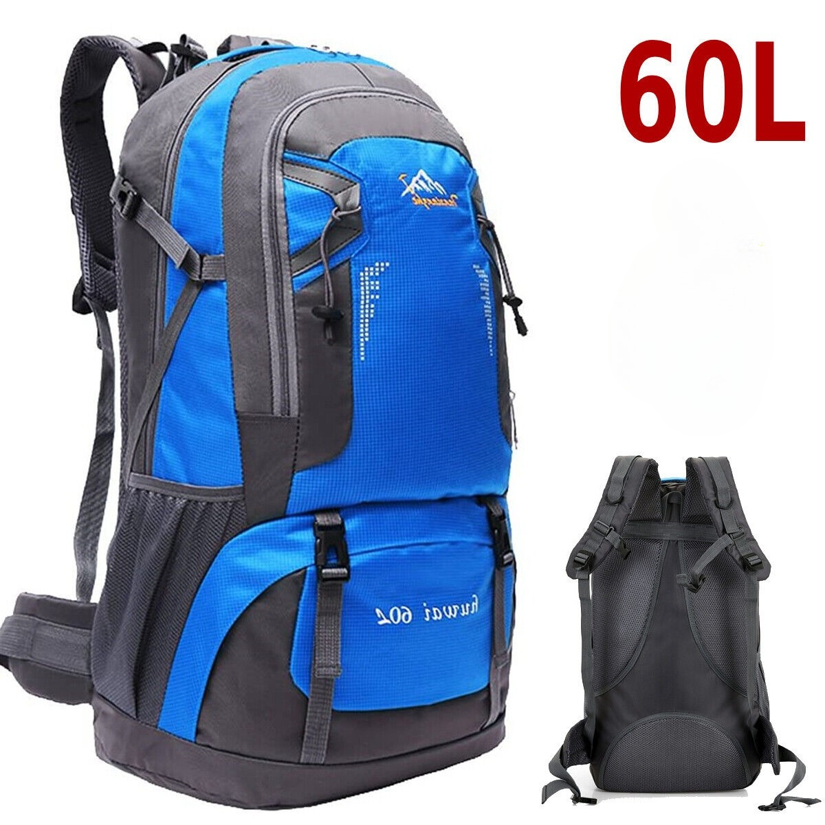Image of 60l Large Capacity Backpack | Adjustable Carrying System, Perfect For Camping, Hiking, Mountaineering, Cycling, And Travel, Nylon Material, Zipper Closure, Mixed Color