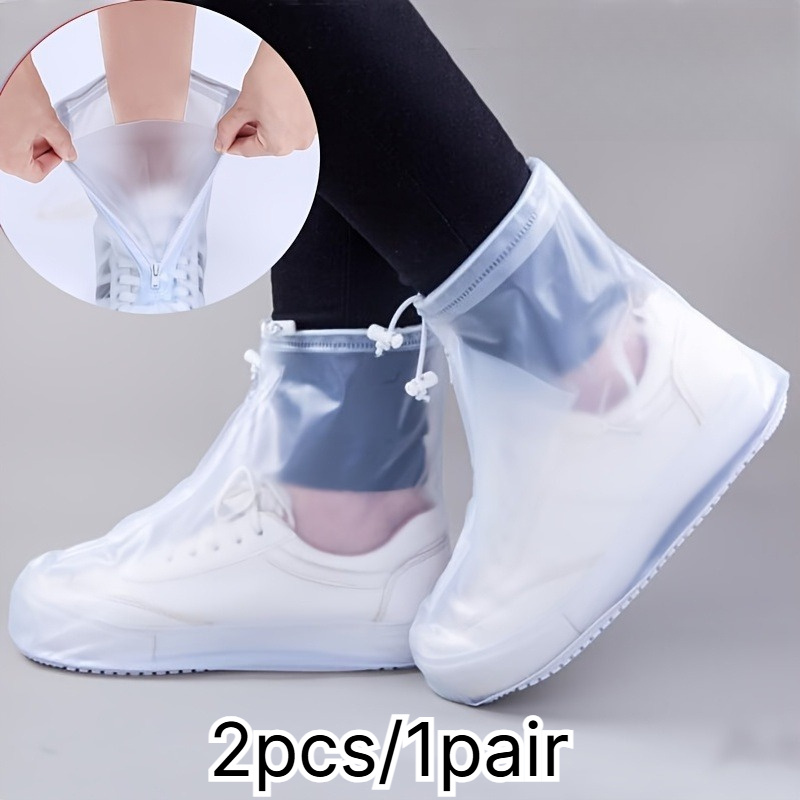 TEMU 2pcs Waterproof Shoe Covers With Zipper (1 Pair), Reusable Pvc Rain Boot Protectors, Hand Wash Durable And Slip-resistant, Unisex