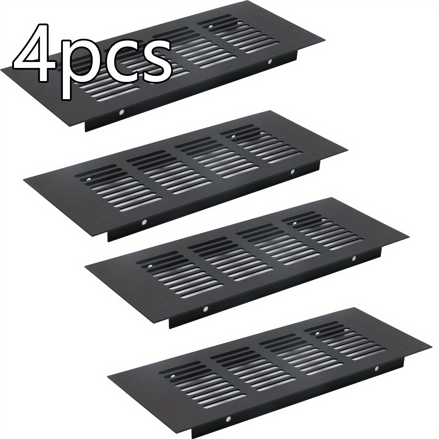 4pcs black aluminum air vent covers sleek rectangle louvered grille design for   airflow durable metal construction   for kitchen bathroom wardrobe shoe cabinets   exhaust ventilation accessories kitchen airflow   modern vent design   material