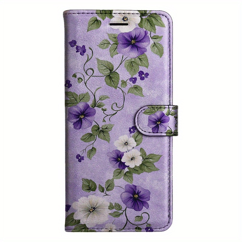 TEMU Pansy Magnetic Flip Wallet Case With A Holder Stand For Models Including 5, 6, 6s, 7, 8, X, Xs, Xr, Se2 2020, Se3 2022, And 11 To 16 Series,