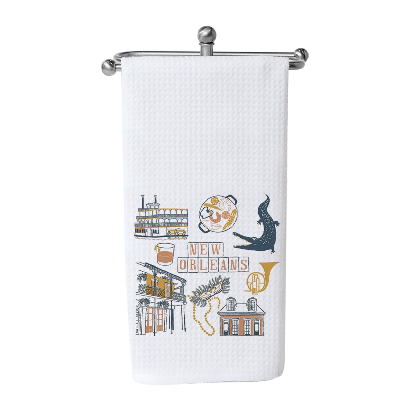 

1pc New Orleans Themed Kitchen Towel, Modern Cartoon Patterned Polyester Dish Cloth, Machine Washable Rectangular Knit Fabric, 18x26 Inches - Travel Merchandise Decor