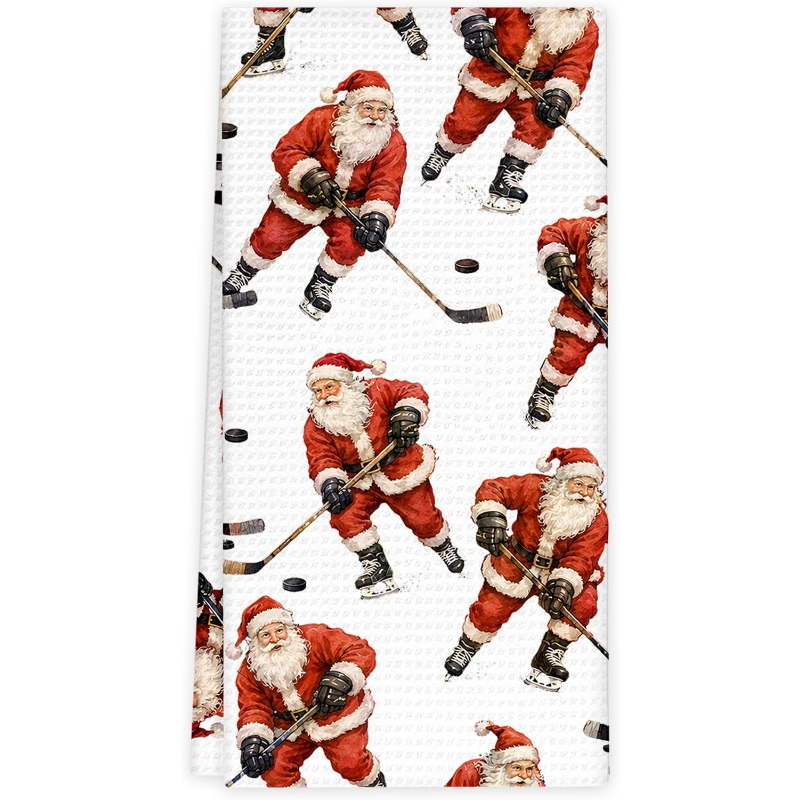 TEMU 1pc Ice Hockey Santa Hockey Towel - Suitable For Mom, Dad, , Player Gift, Reusable Christmas & Hockey Themed Kitchen Towel With Santa Hockey
