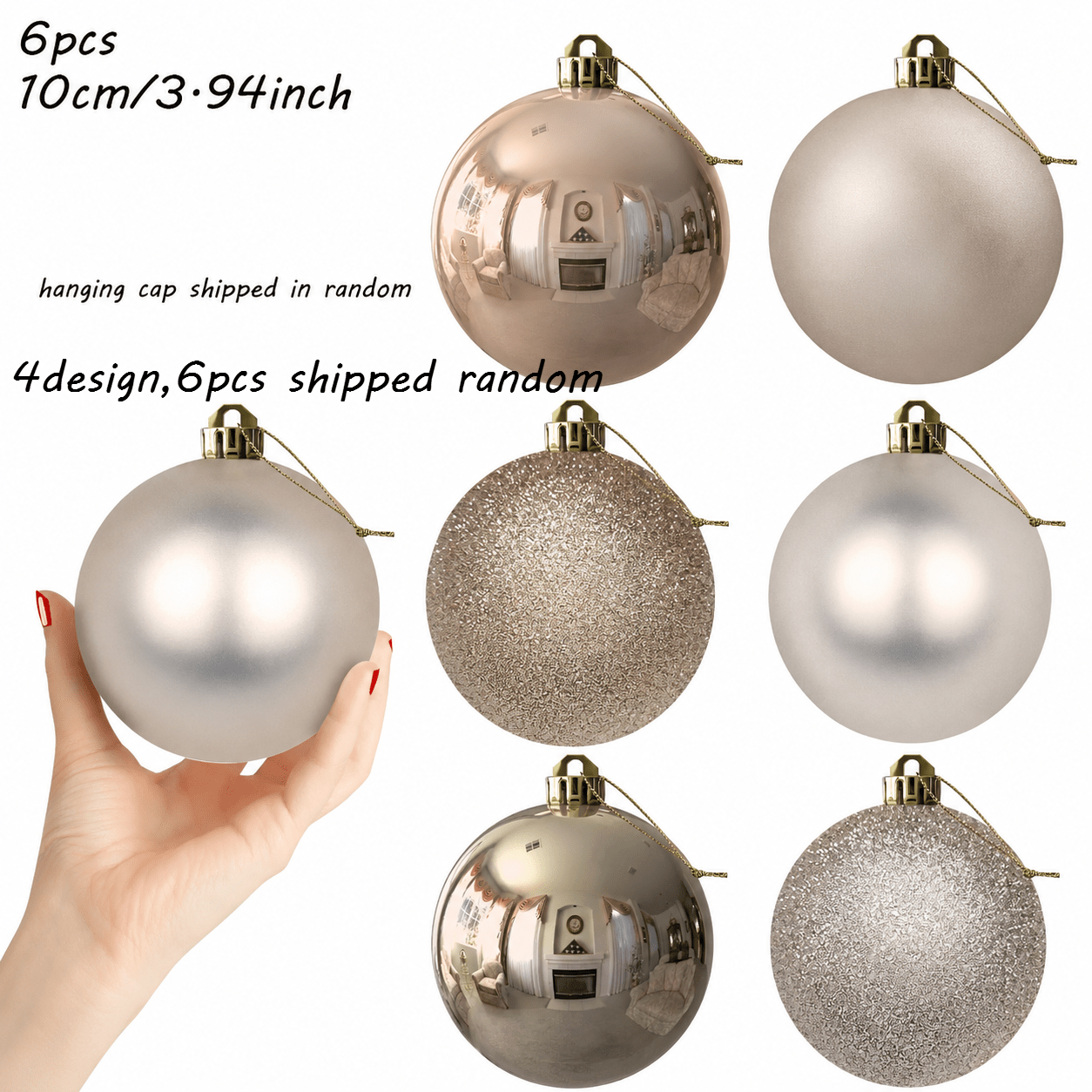 TEMU 6 pz, Pendenti a Sfera Natalizia Color da 10 cm, Stili di Palline Decorative Grandi per Albero di Natale, Ornamenti a Sfera Natalizia ( per