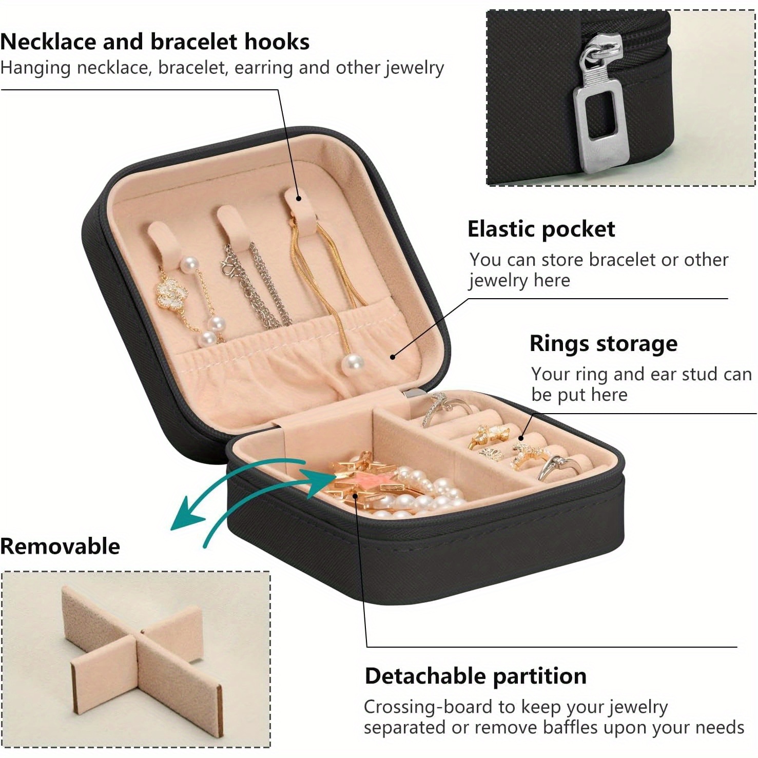   pink   travel mini jewelry box portable pu leather organizer case storage necklace earrings rings bracelet jewelry rolls clutch bag for women   black jewelry boxes Product details 0