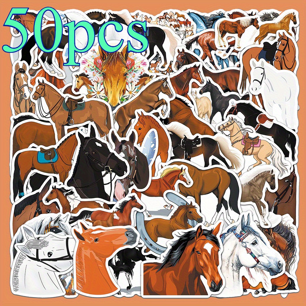 Image of 50pcs Horse Sticker Series - High Quality Decals For Luggage, Phone Cases, Laptop, & Skateboard - Creative Decorative Stickers