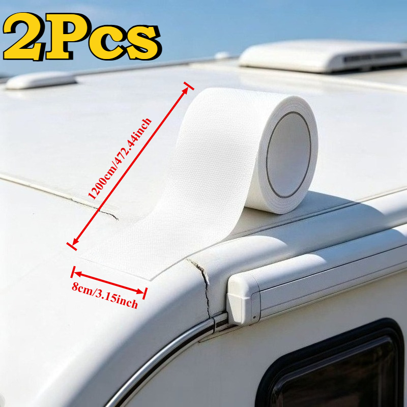 TEMU 2pcs Long Roll Rv Roof Tape, Glass Edge Rainproof Tape, Super Strong , Car Painted Repair Tape, Rainproof Water Leakage Repair Tape, Home
