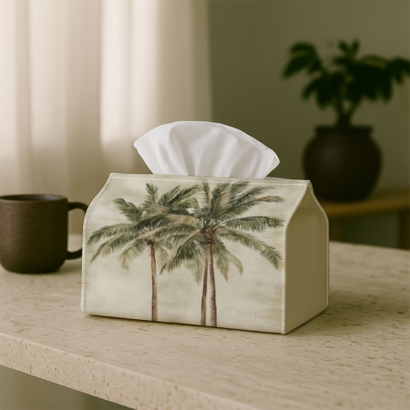 TEMU 1pc Tissue Box With Palm Tree Pattern, Suitable For Home, Parties, And Car Decor. A Chic Organizer For Tissue Paper That Fits Well Room And On