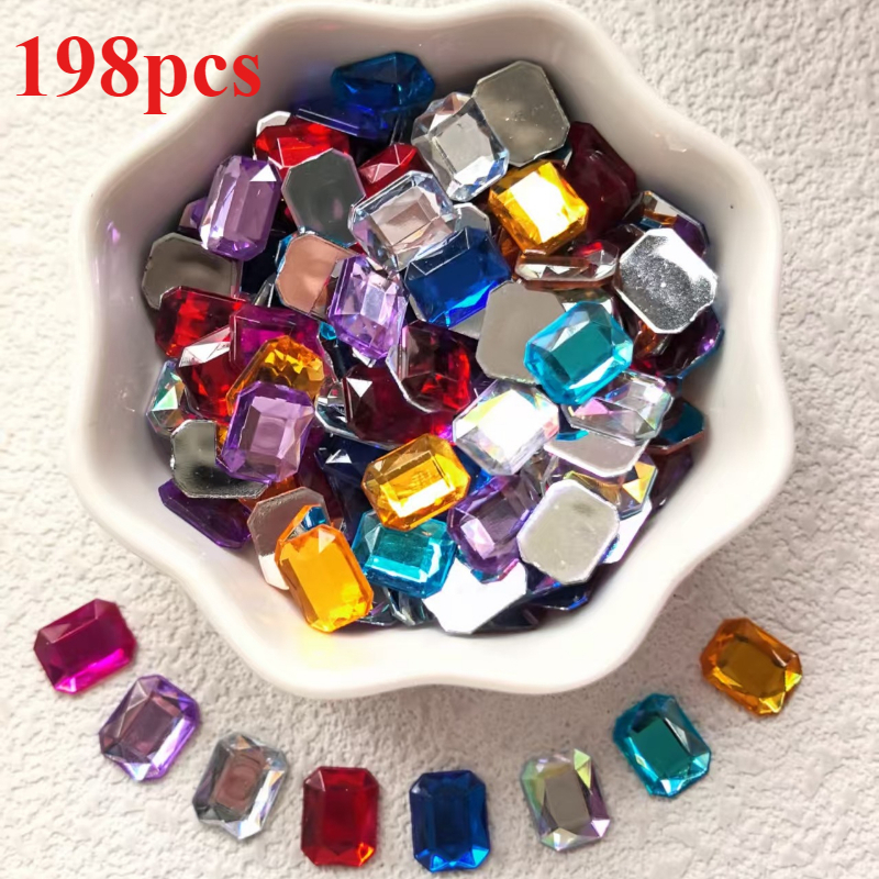 TEMU 128/198pcs 1.0*0.8Cm 0.39*0.31In Strass Acryliques Octogonaux Couleur à Semelle Plate, Très Adaptés aux Coques de Téléphone Portable, Vêtements,