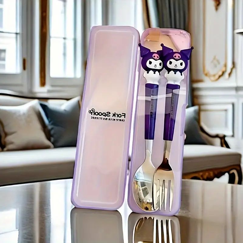 cute black cat and cartoon spoon and fork set stainless steel kitchenware 2pcs set suitable for restaurants and food trucks Product details 2