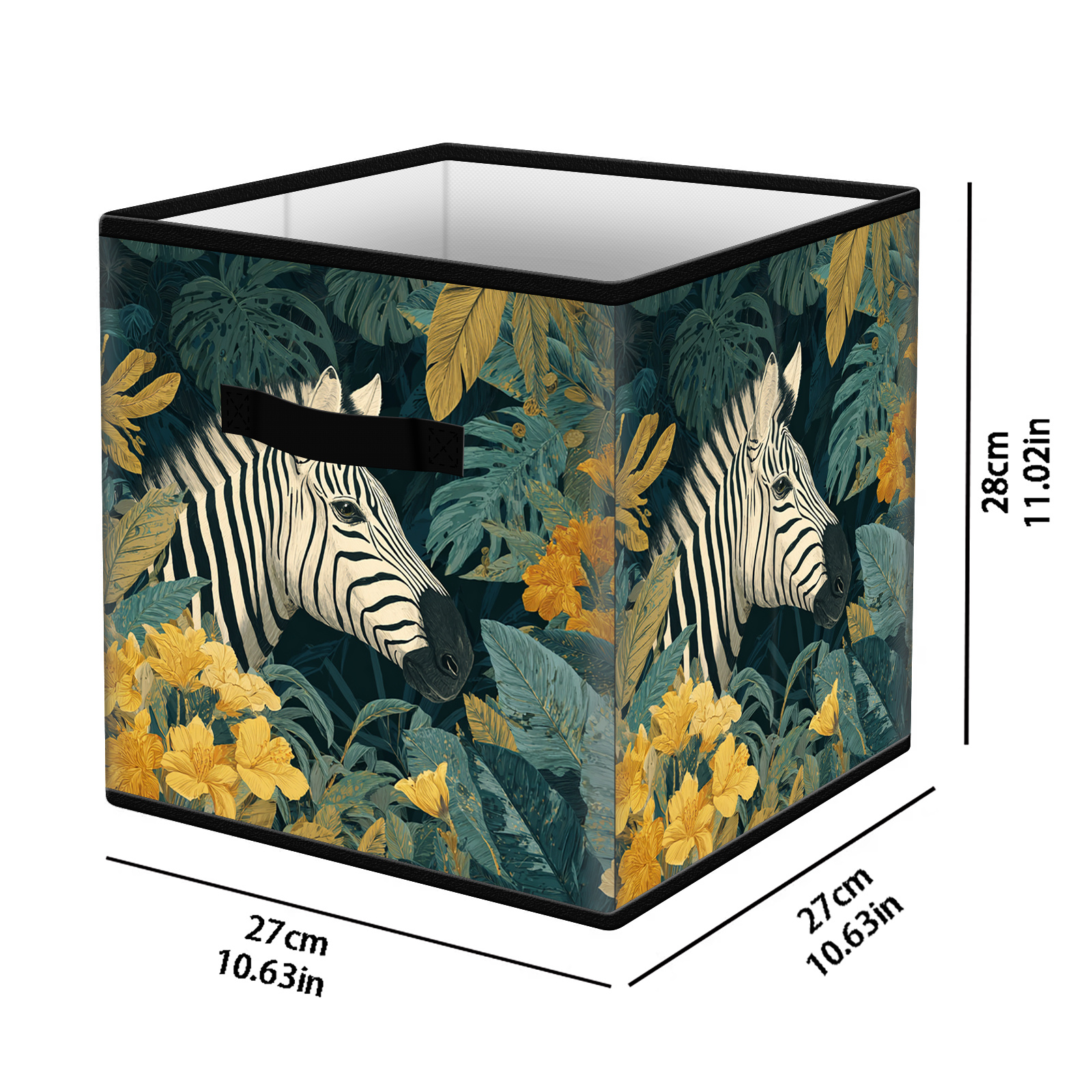 TEMU Une boîte de rangement pliable pour , conçue un cube robuste avec des poignées. Avec un motif zèbre jungle, ce panier pliable mesure 27 cm x 27