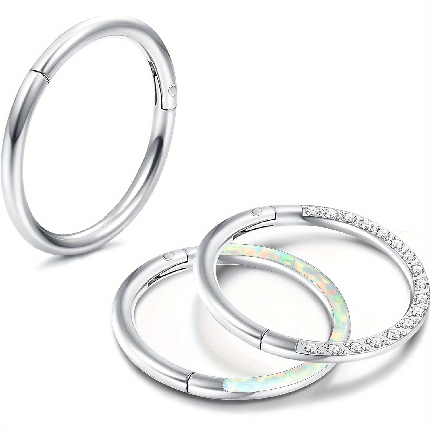 Image of Milacolato 3pcs 16g 18g Septum Rings For Women | Surgical Steel Nose Rings Hoop | Cz Clicker Hinged Nose Rings | Daith Helix Conch Cartilage Hoop Piercing Jewelry | 8/ 10/ 12mm