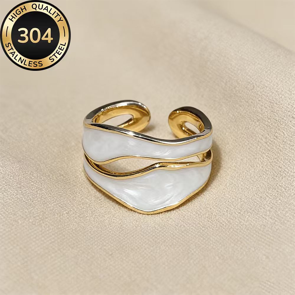 TEMU High-quality Stainless Steel Hypoallergenic Golden Adjustable Opening Ring, Anti-fading, Easy And Elegant, Suitable For Daily Wear Or Party