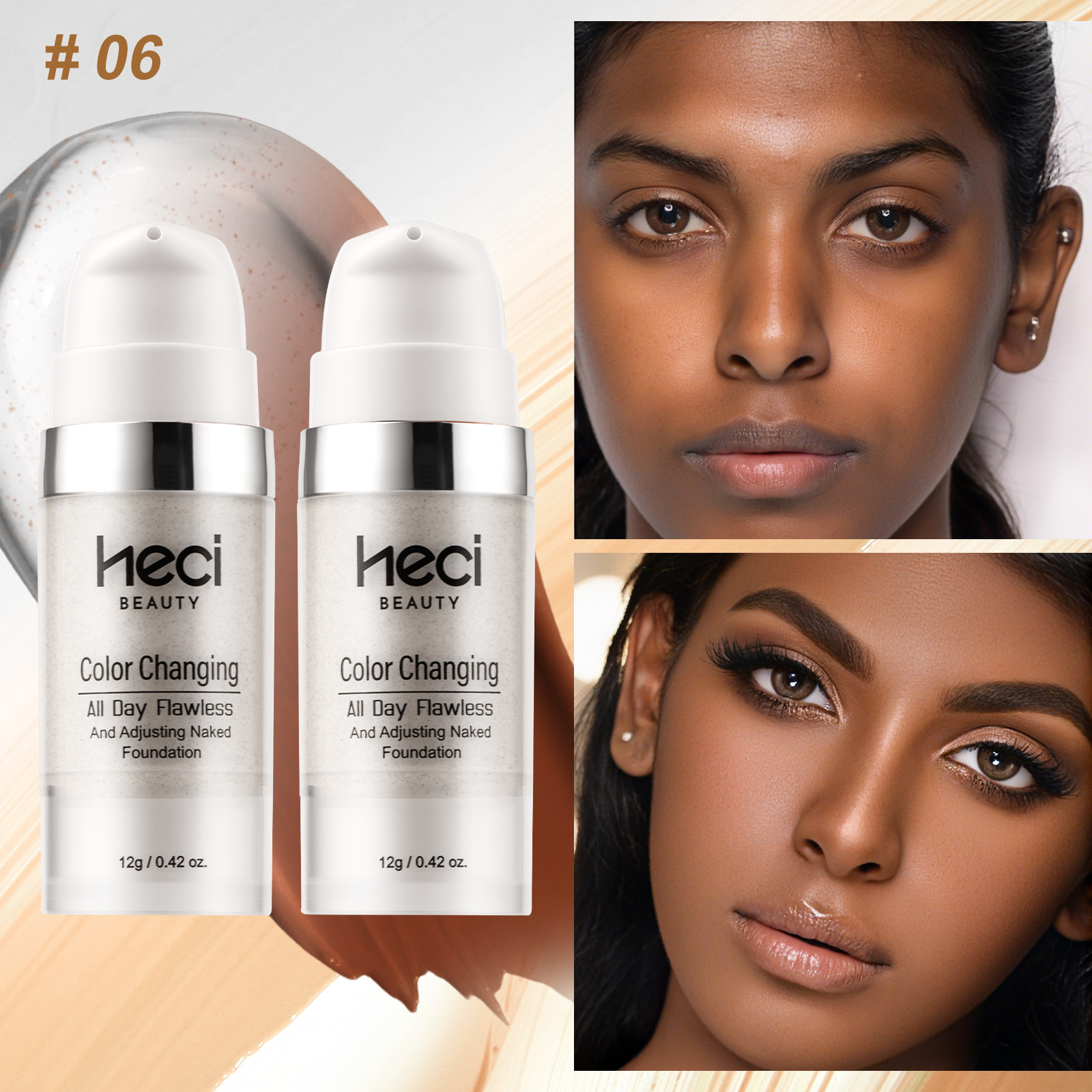 Image of 2pcs Color-changing Foundation Concealer Set, Medium To Full Coverage . Long-lasting Hydration, Waterproof&sweatproof, Smooth Texture Easy Application, Natural Gradient Base Makeup.