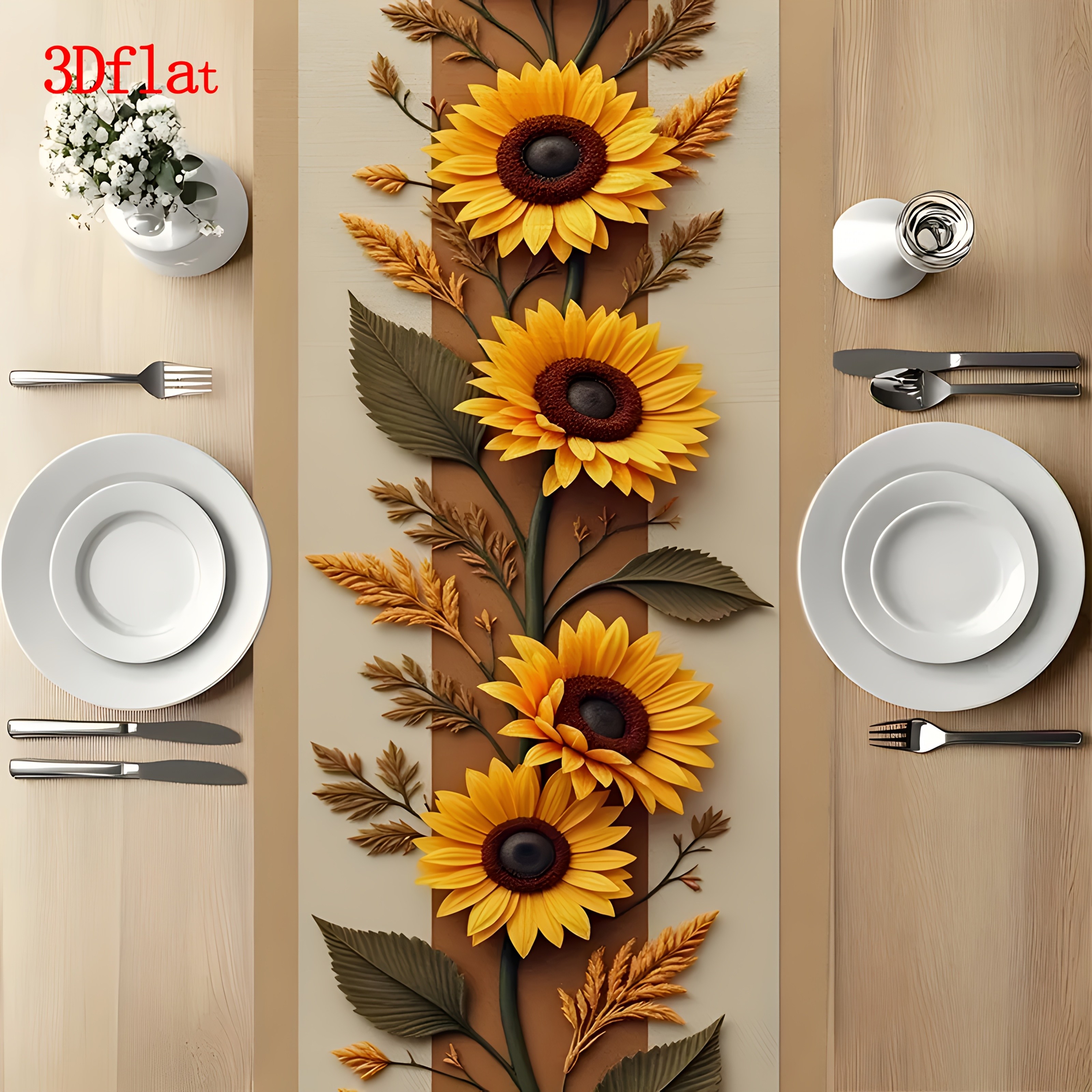 TEMU 1 Extra-long Table Runner - Decoration With Sunflower And Wheat Pattern, Farmhouse Style Dining Room Decor - Durable Fabric Suitable For