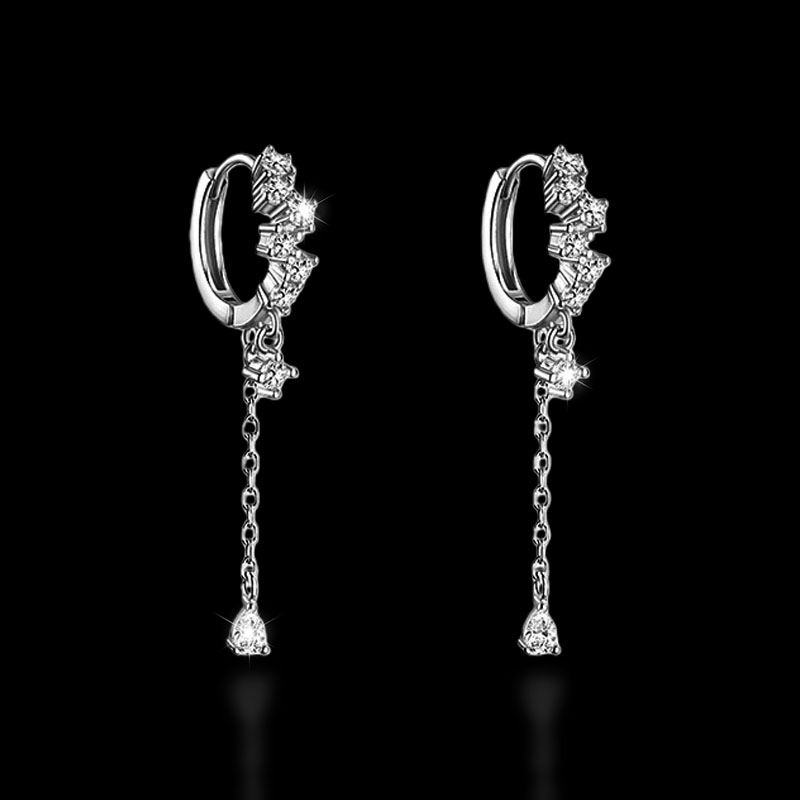 Image of 2pcs Women's Fashion Stud Earrings, Easy Cute Water Drop Tassel Earrings, Inlaid Sparkling Synthetic Zirconia, Exquisite Jewelry Additions, Wearable , Perfect For Festive Weddings Banquets Parties