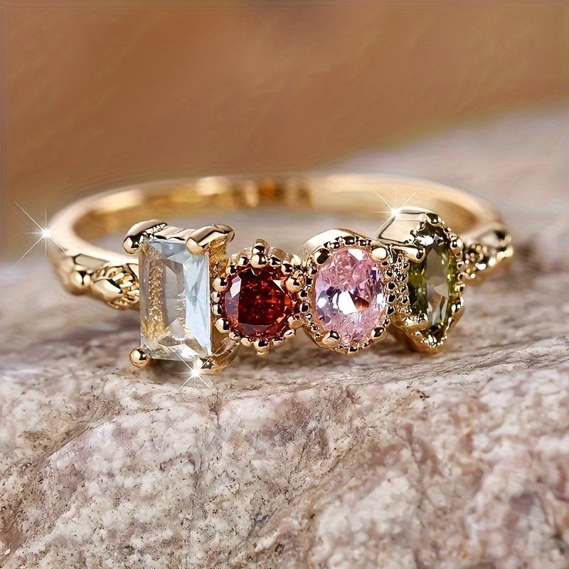 Women's Geometric Zirconia Ring in Glittery Finish