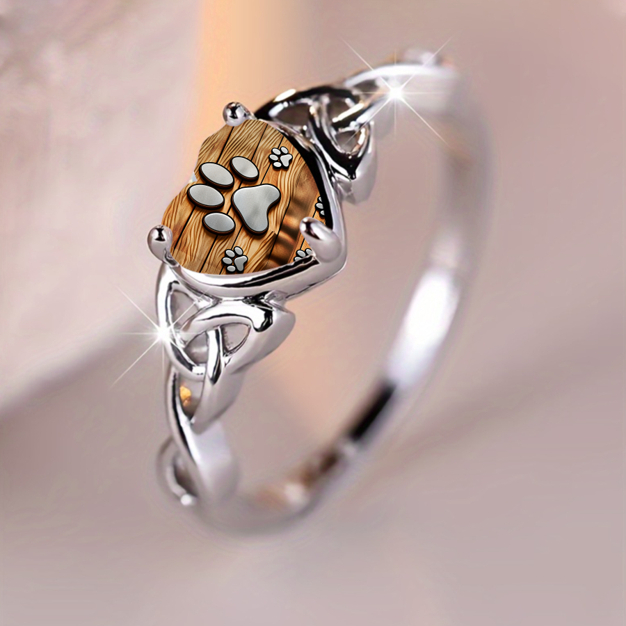 TEMU 1pc Paw Print Rings Animal Rings Pet Rings Nature Rings Heart Rings Openwork Rings Rings Wood Pattern Rings Jewelry Accessories Unique Jewelry