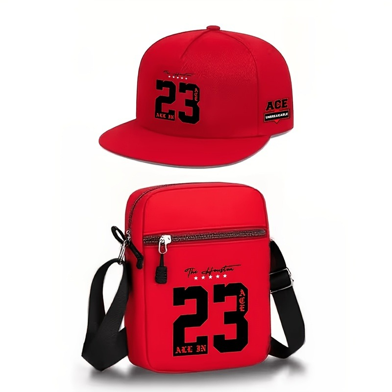 TEMU Ensemble assorti de 2 pièces " 23" casquette hip-hop et sac bandoulière pour homme et femme - Casquette de baseball à visière plate réglable et