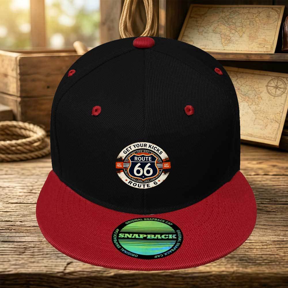 1 ks Kšiltovka s potiskem, klasický dvoubarevný patchworkový design, s retro kruhovým logem [GET YOUR KICKS ROUTE 66], snadno nastavitelná lehká sluneční čepice, ochrana proti slunci a prodyšná outdoorová kšiltovka, street fashion unisex, vhodná pro sport