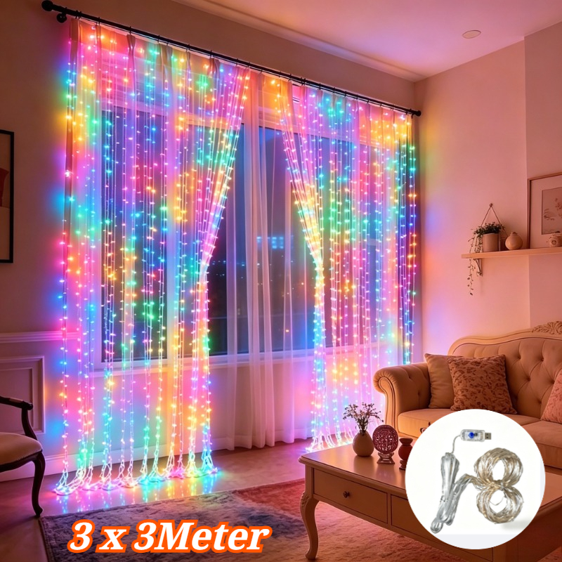 TEMU 1 rideau lumineux féérique | Rideau lumineux féérique 300/200/100 LED multicolore | Fournit un effet de , alimentation, 8 modes de clignotement,