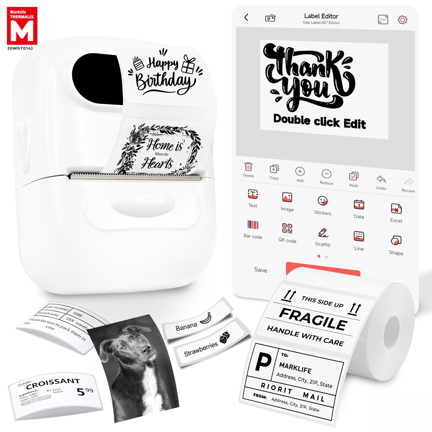 Marklife P50 Portable Thermal Label Printer, Suitable For Home, Clothing, Supermarkets, Jewelry, And Food Industries, Compatible With +ios, With 220 Sheets Of 40 * 30mm Stickers
