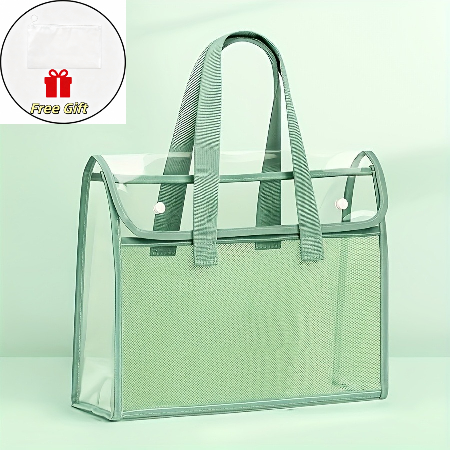 TEMU 2pcs Transparent File Bag Set: 1 Transparent File Bag + 1 Transparent Storage Bag, Multi-compartment Tote Bag - Durable Pvc File Bag, Suitable