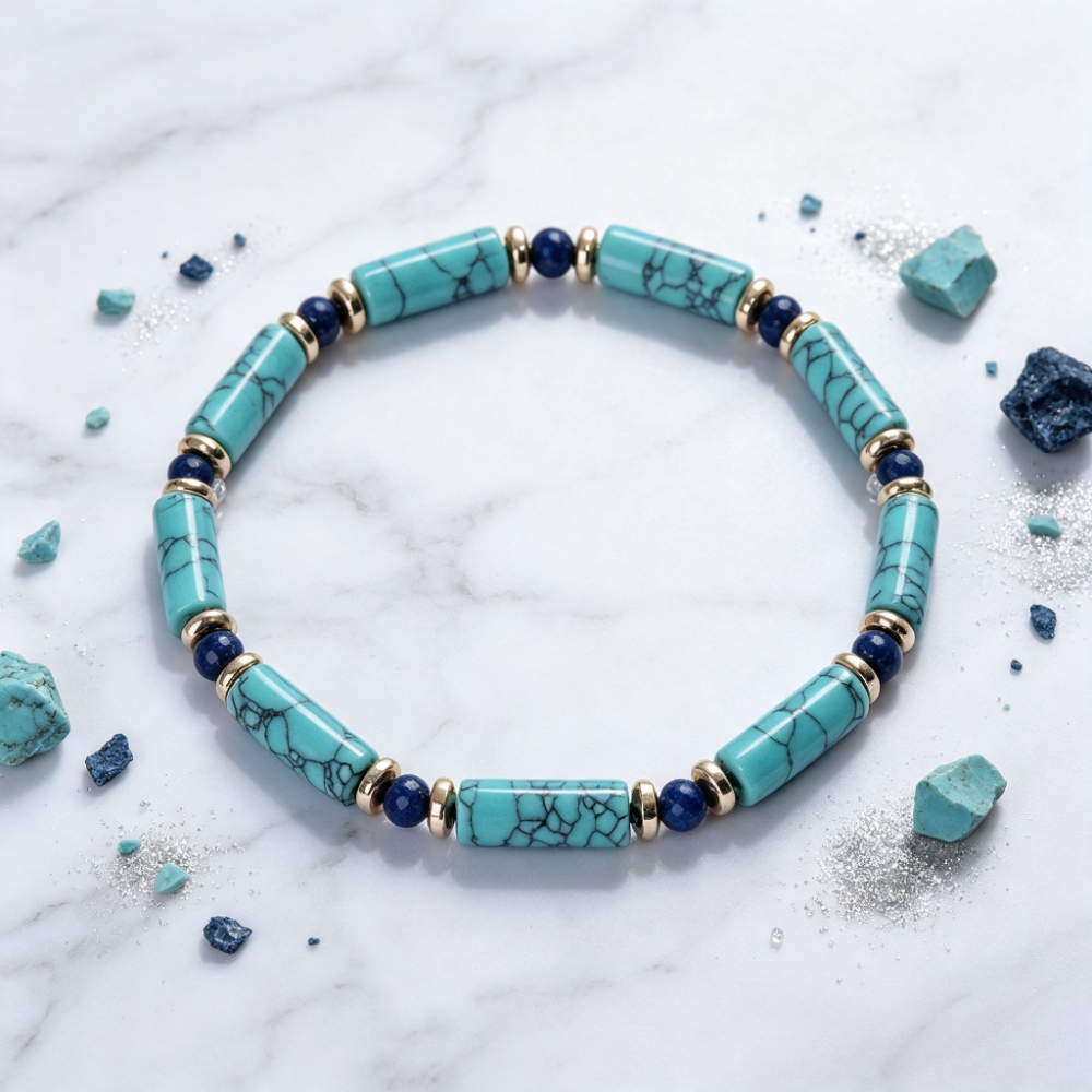 Turquoise & Lapis Lazuli Barrel Bead Bracelet