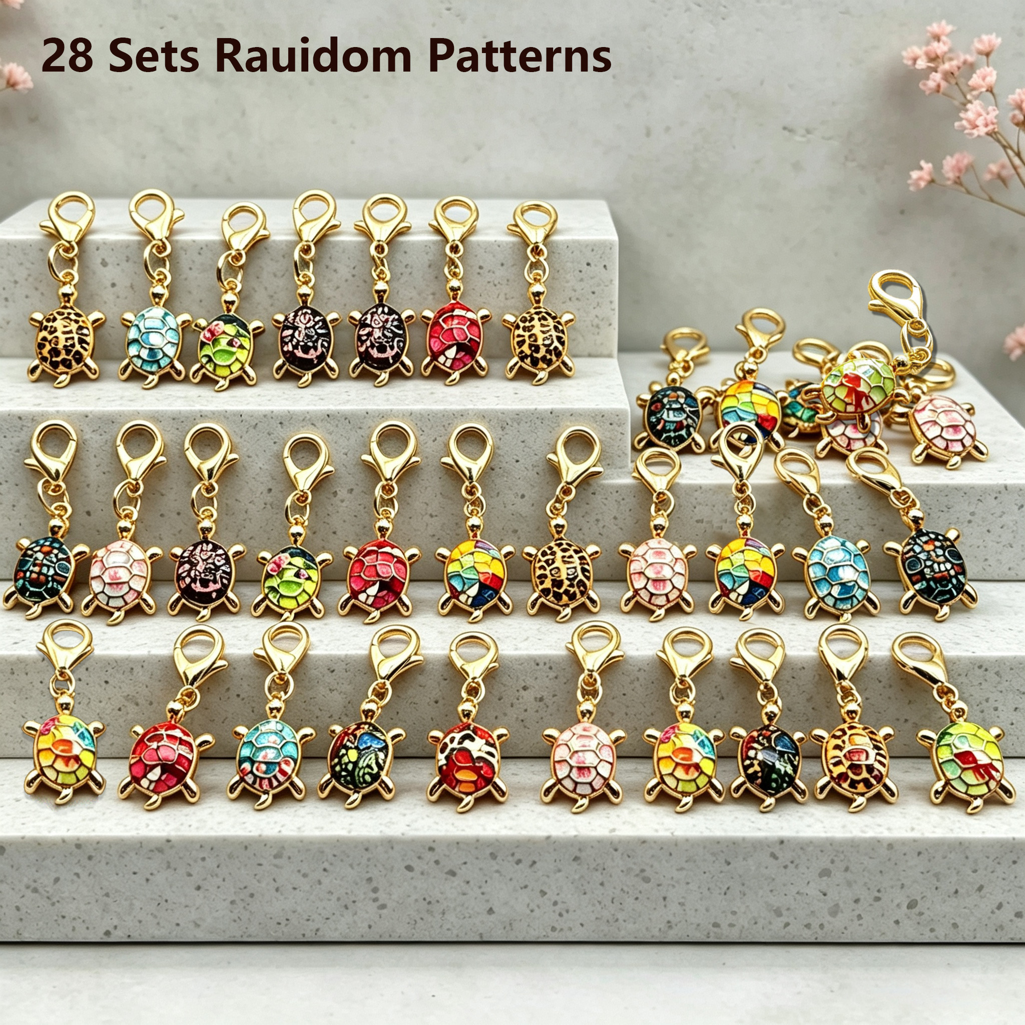 TEMU 28pcs Random Pattern Turtle Keychains | Cute Fashion Cartoon Design, Lightweight And Durable Material | Suitable For Backpacks, Wallets,